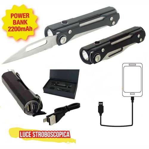 TORCIA A LED RICARICABILE “SURVIVAL” CON POWERBANK E COLTELLO