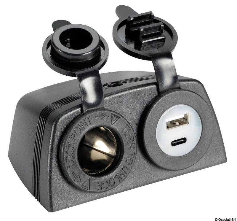 Presa accendisigari + USB-A + USB-C con carenatura