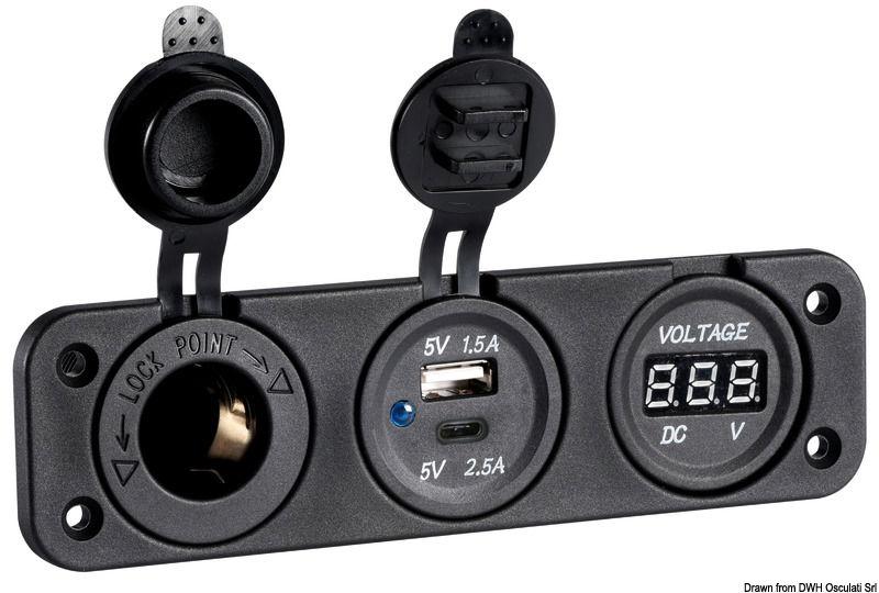 Voltmetro digitale e presa corrente USB doppia A+C