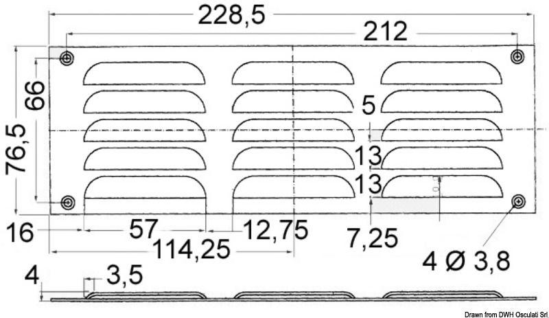 Griglia areazione inox 76 x 229 mm