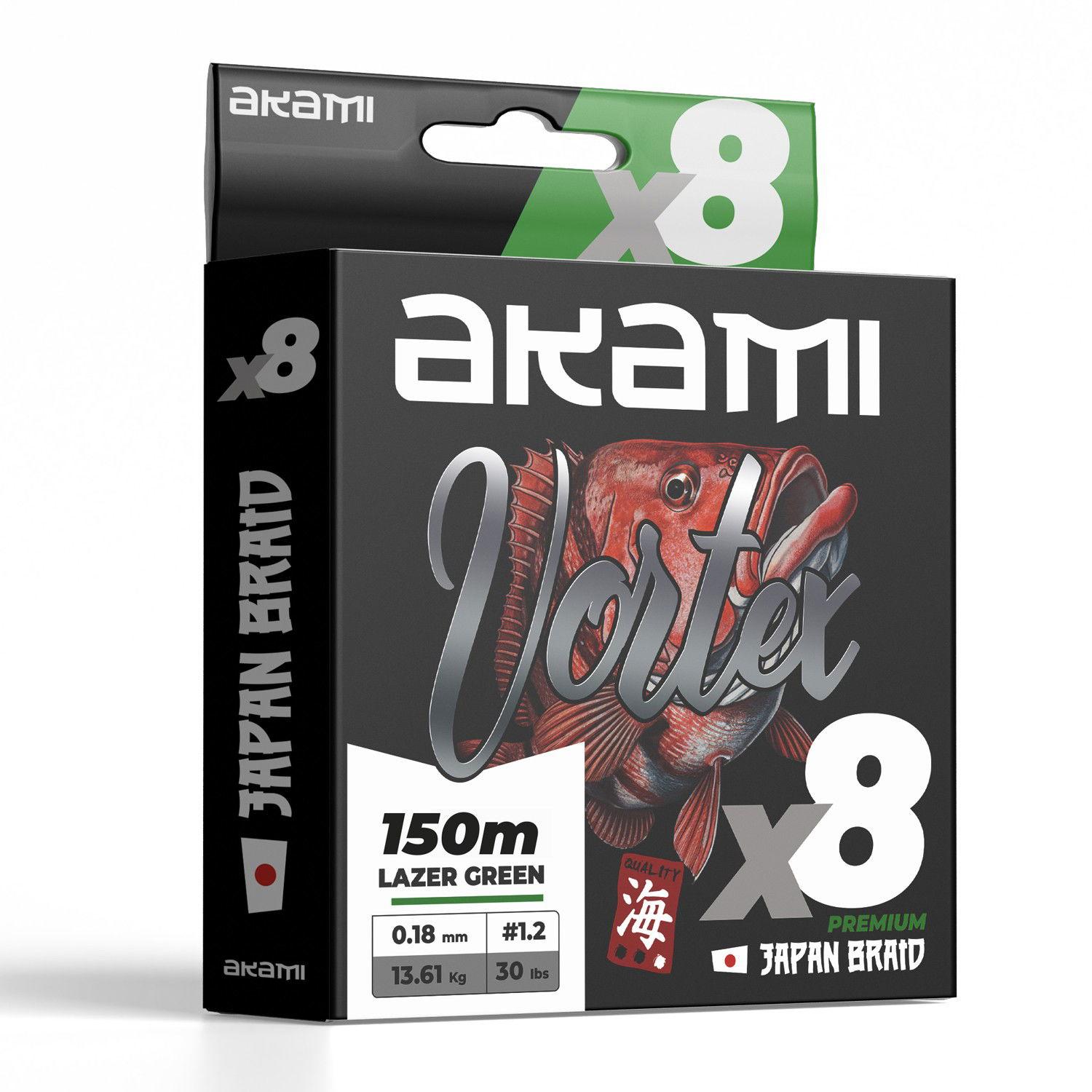 Akami VORTEX X8 Trecciato 8 Capi Alta Resistenza - Pesca a Spinning, Shore Jigging, Light Jigging, Eging, Pesca a fondo.