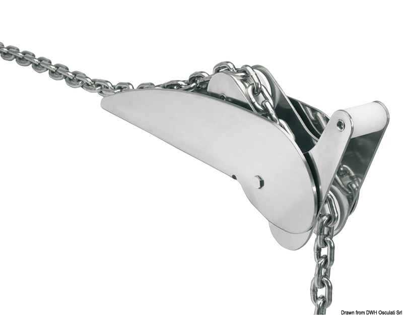 In acciaio inox 304 lucidato. Pulegge in nylon. Universali per DELTA / BRUCE / TREFOIL / CQR / SOC.