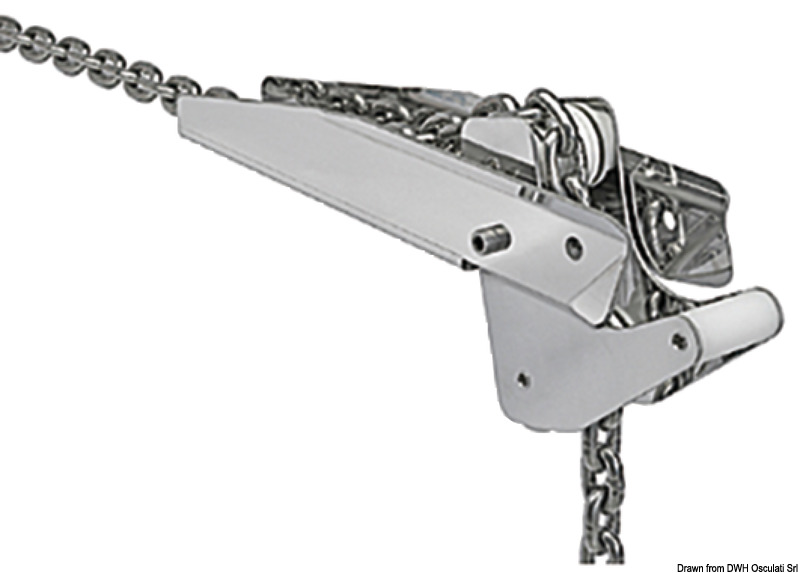 In acciaio inox 304 lucidato. Pulegge in nylon. Universali per DELTA / BRUCE / TREFOIL / CQR / SOC.