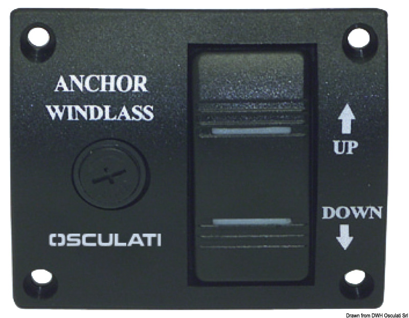 Interruttore con comando a bascula e doppio LED di controllo UP-DOWN.Non comanda direttamente il verricello, ma va collegato ad un teleruttore.