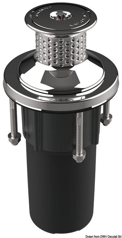 Composto da acciaio inox combinato con inserti in materiale composito.Il motore verticale estremamente compatto permette la massima ottimizzazione degli ingombri.Montaggio da sopra il ponte (brevettato) che permette di risparmiare tempo nell'installazione e necessita di un solo operatore.Teleruttore incluso.