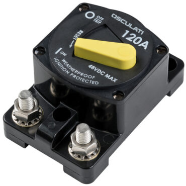 Riarmabili e sganciabili tramite apposita levetta, svolgono contemporaneamente funzioni di fusibile ed interruttore. Fabbricati in accordo con norme USA SAEJ1171 e CE 28846 “Vapor Proof”, capacità 3000 cicli d’intervento. Voltaggio ammesso: max 48 V,Versione maggiorata, terminali elettrici da 5/16” (invece che da 1/4”) per facilitare il collegamento dei cavi. Il modello da incasso richiede un semplice foro circolare per l’installazione. IP66 Waterproof. Da 100 A a 200 A può anche essere usata come staccabatteria generale.Capacità massimo voltaggio:5000A 14VDC;3000A 28VDC;1500A 48VDC.Temperatura di utilizzo: -40C° / 85C°.