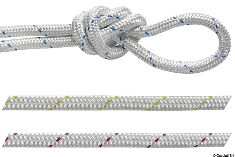 Ad alta resistenza, con anima ritorta, colore bianco con segnalino colorato. Questa treccia non galleggia. Venduta a bobina.