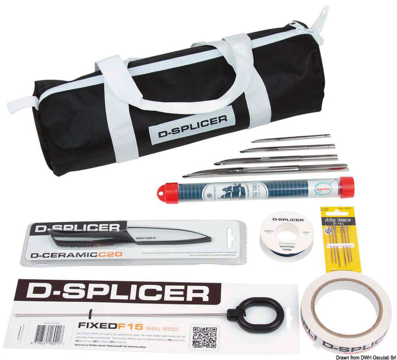 Kit per impiombare cime fino a 16 mm all'interno di una sacca portabile.
