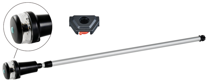 Montate su tubo telescopico 790/1358 mm. Alimentazione interna con 3 pile AA, autonomia fino a 24 ore.Stagne IP67. Certificate CE.Fissaggio a baionetta Clik/clak sulla base.