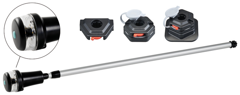 Montate su tubo telescopico 790/1358 mm. Alimentazione interna con 3 pile AA, autonomia fino a 24 ore.Stagne IP67. Certificate CE.Fissaggio a baionetta Clik/clak sulla base.