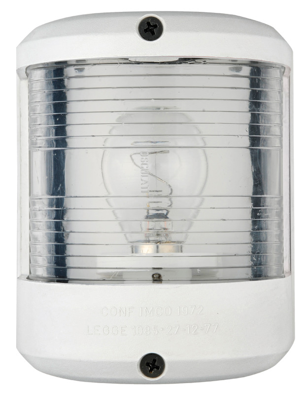 Fabbricati in policarbonato con lenti in plexiglass. Certificate COLREG72, per imbarcazioni da diporto fino a 20 m.Lampadina di ricambio 14.220.00 (12V - 25W) e 14.220.01 (24V - 25W)