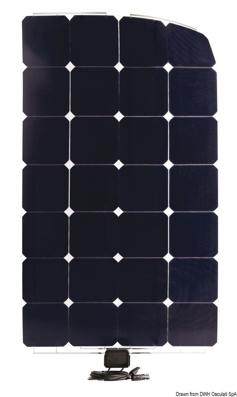 Fabbricati con celle solari aerospaziali ad alta performance. Sono pannelli di ultima generazione ultrasottili, solo 1,7 mm, e ultraflessibili. Efficienza celle mono 17,25%. Il pannello è composto da un sandwich formato da un supporto plastico + celle solari + rivestimento superficiale in resina epossidico UV resistente. Il fissaggio avviene tramite biadesivo. Cavo di connessione con spina MC4 incluso.Versione A: pannelli mono-cristallini.Versione B: equipaggiati con celle americane ad altissima efficienza Sun Power. Si ottiene un minor ingombro con un'efficienza superiore del 23% rispetto alle celle standard.