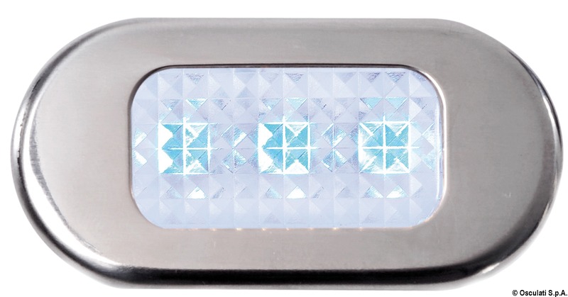 Corpo in policarbonato traslucido. Ghiera in acciaio inox. Adatta per illuminare gli scalini. Montaggio tramite viti.