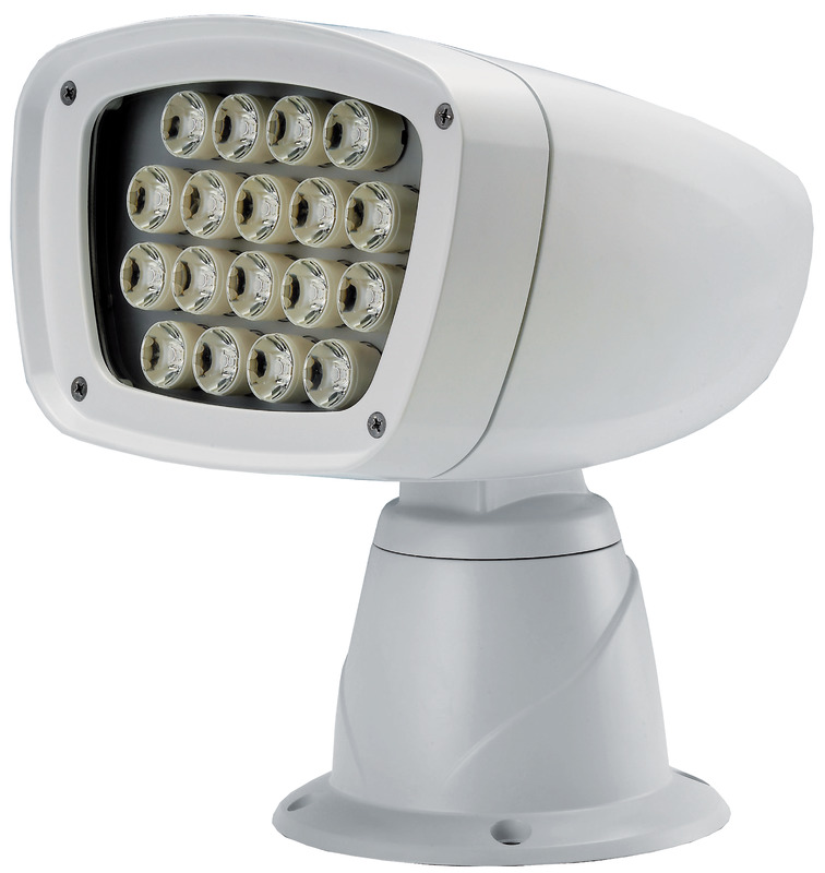 Carcassa: alluminio pressofuso e verniciato bianco con resine ad alta resistenza anti-corrosione. Completamente stagni. Rotazione orizzontale 355°, a 2 velocità. Rotazione verticale 50°. CREE LED di alta qualità. Consumo 54 W equiparabili ad oltre 100 W di una lampadina classica.Garantisce una luce uniforme ad ampio raggio (60°).Protezione contro le interferenze elettroniche.I fari sono collegabili a 2 tipi di comando optional che possono essere indipendenti o "sommati" per creare la configurazione desiderata:1) Comando da plancia con joystick. Cavo incluso da 4,5 m. Si possono installare altri comandi joystick usando il cavo a 2 porte 13.227.51.2) Radiocomando classico fornito con staffa per fissaggio alla plancia. Portata fino a 40 m di distanza dal faro.