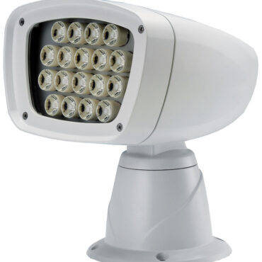 Carcassa: alluminio pressofuso e verniciato bianco con resine ad alta resistenza anti-corrosione. Completamente stagni. Rotazione orizzontale 355°, a 2 velocità. Rotazione verticale 50°. CREE LED di alta qualità. Consumo 54 W equiparabili ad oltre 100 W di una lampadina classica.Garantisce una luce uniforme ad ampio raggio (60°).Protezione contro le interferenze elettroniche.I fari sono collegabili a 2 tipi di comando optional che possono essere indipendenti o "sommati" per creare la configurazione desiderata:1) Comando da plancia con joystick. Cavo incluso da 4,5 m. Si possono installare altri comandi joystick usando il cavo a 2 porte 13.227.51.2) Radiocomando classico fornito con staffa per fissaggio alla plancia. Portata fino a 40 m di distanza dal faro.