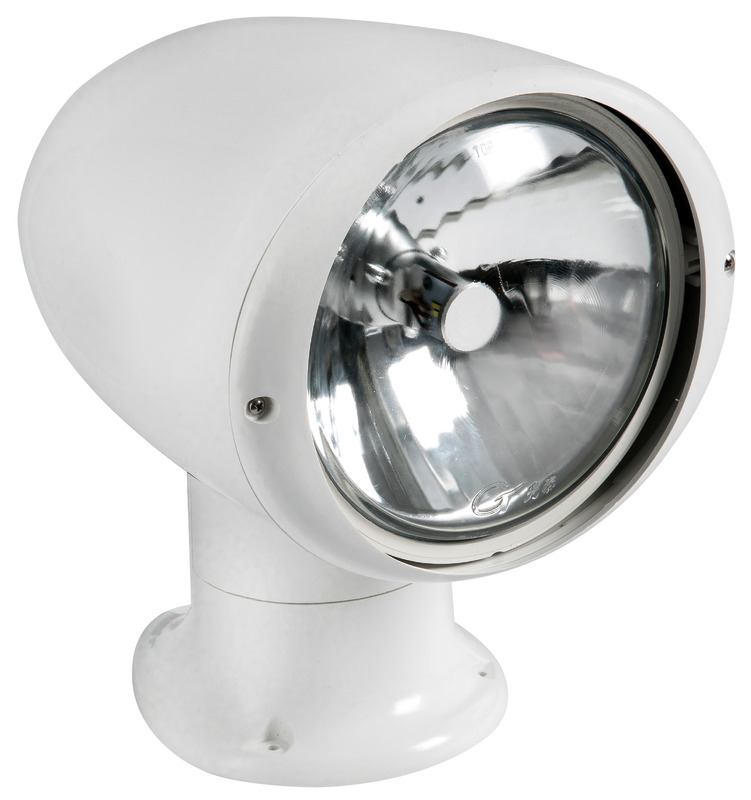 Carcassa in ABS UV resistente. Rotazione a 355°, alto e basso 70°.Completi di pannello di comando multifunzione:- Versione alogena comando a singola stazione, seconda stazione opzionale;- Versione LED comando a doppia stazione.Con bulbo stagno alogeno BLUE EYE da 5”3/4 pollici, provvisti di doppio filamento o con bulbo stagno LED bifocale a doppio filamento.