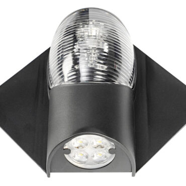 Fanali di via 225° LED Art. 11.060.03 abbinato a luce di coperta a LED. Carcassa in tecnopolimero con bandelle flessibili adattabili a qualsiasi tipo di albero.Certificati EN60945 - COLREG 1972 + USCG + ABYC A-16.