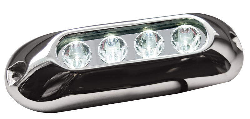 Corpo in acciaio inox AISI 317L lucidato, completo di CREE LED.Può essere installato sia sopra sia sotto l'acqua.