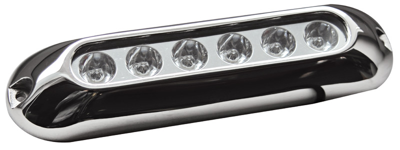 Corpo in acciaio inox AISI 317L lucidato, completo di CREE LED.Può essere installato sia sopra sia sotto l'acqua.