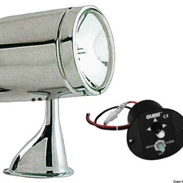 Con bulbo "Sealed Beam” stagno a doppia luce: corta e larga oppure di profondità a fascio stretto.Rotazione orizzontale di 450° e verticale di 70°.Completi di pannello di comando.Base in acciaio inox 316 e testa in acciaio inox 304.