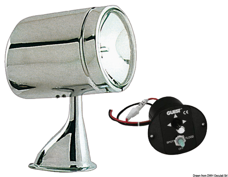 Con bulbo "Sealed Beam” stagno a doppia luce: corta e larga oppure di profondità a fascio stretto.Rotazione orizzontale di 450° e verticale di 70°.Completi di pannello di comando.Base in acciaio inox 316 e testa in acciaio inox 304.