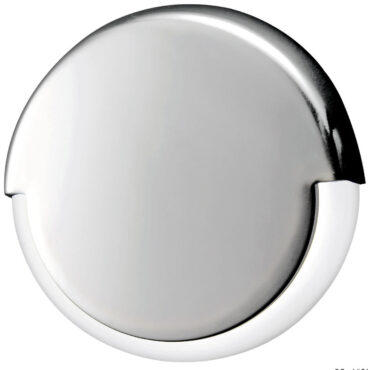 Corpo in plastica bianca, frontale in acciaio inox lucidato a specchio. Montaggio a scatto.