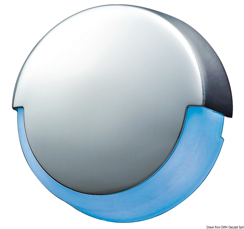 Corpo in plastica bianca, frontale in acciaio inox lucidato a specchio. Montaggio tramite vite.