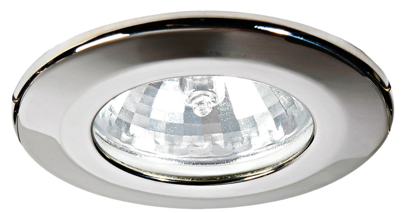 Corpo in acciaio inox. Lente in vetro. Parabola dicroica. Sistema di fissaggio con molle interne.