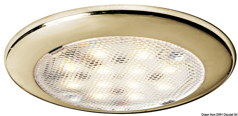 Corpo in acciaio inox. Fissaggio tramite viti nascoste dal frontalino. Completa di 2 lenti frontali di diversa trasparenza.