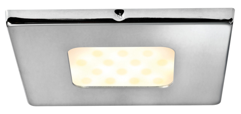 Corpo in tecnopolimero. Ghiera di finitura in acciaio inox AISI 316 lucidato.Lente in policarbonato opalino. Fissaggio senza viti, con molle inox.