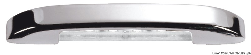 Corpo in tecnopolimero trasparente, frontale in ottone cromato.Adatto per montaggio anche su superfici infiammabili.Possibilità di fissaggio tramite viti sia in orizzontale sia in verticale.Design innovativo ed emissione luce studiata per disegnare effetti di ambientazione.