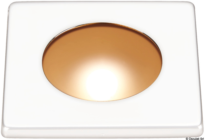 Carcassa in policarbonato completa di ghiera. Lente satinata. Un solo LED centrale. Fissaggio con viti.Tipologia luce:13.489.01/02 con luce fissa o dimmerabile, consultare la tabella per scegliere l'interruttore ideale.13.489.11/12 con luce dimmerabile, con funzione (ON/OFF + dimmer) touch inclusa nel vetro.