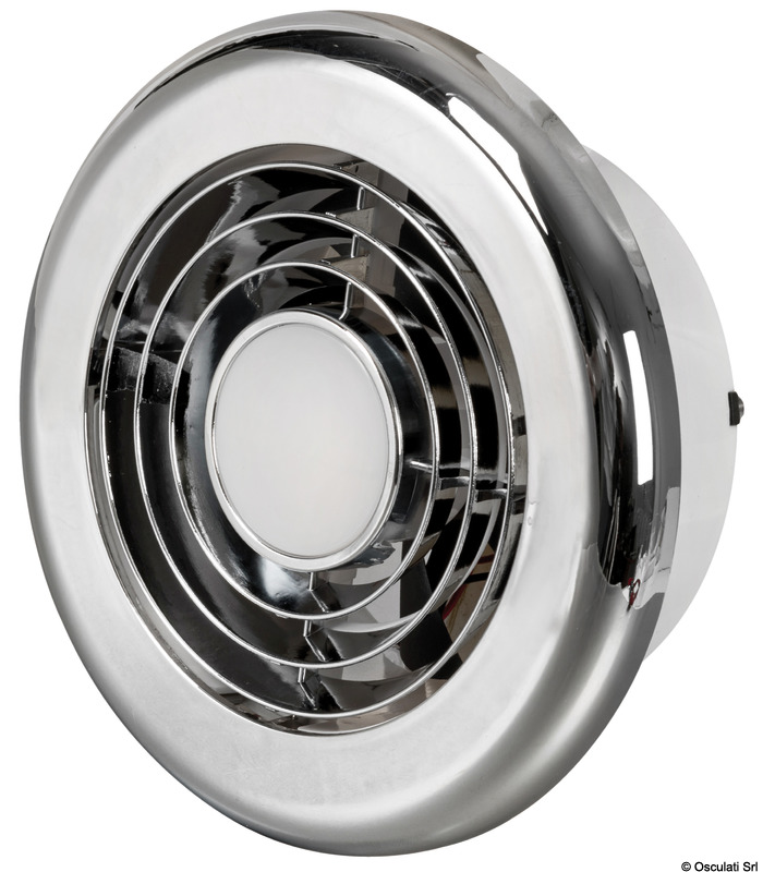 Aspiratore compatto con luce LED incorporata, ideale per bagni e cucine.Aspirazione e luce possono essere accesi indipendentemente.Completi di doppia ghiera di finitura in ABS bianco o cromato.
