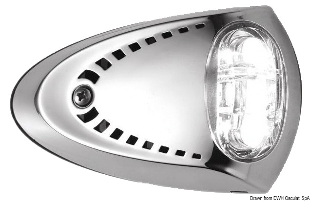 Carcassa in acciaio inox lucidato. Totalmente stagna. Fascio luminoso 120°.LED alta potenza equivalente lampadina alogena da 50W. Non richiede incasso. Vendute a coppia.