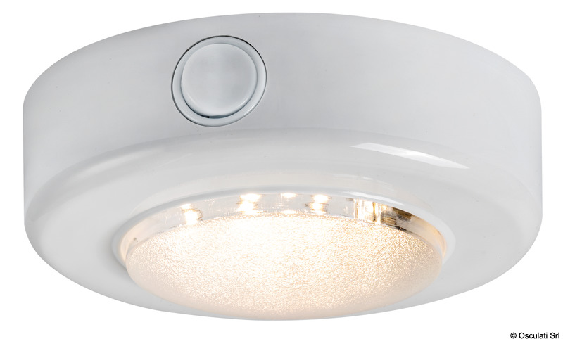 Corpo in ABS, lente opalina con switch. grado di protezione IP21.