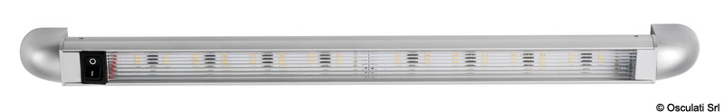 LED alta intensità e interruttore incorporato. Carcassa alluminio anodizzato, frontale vetro opalino.