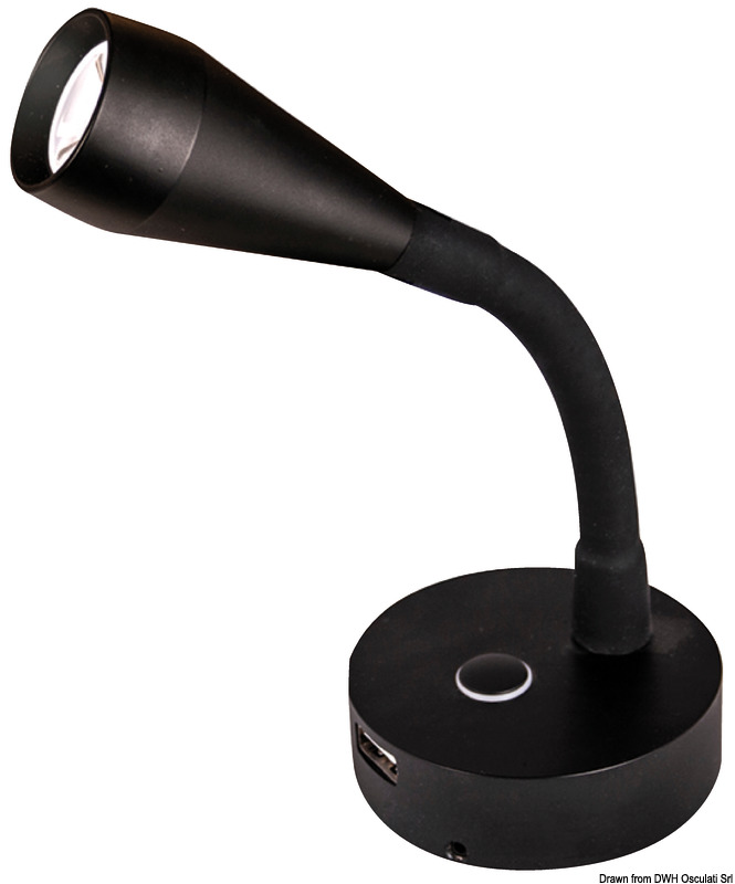 Completi di presa USB 2 A.Interruttore touch con dimmer che memorizza l'ultima intensità luminosa scelta.