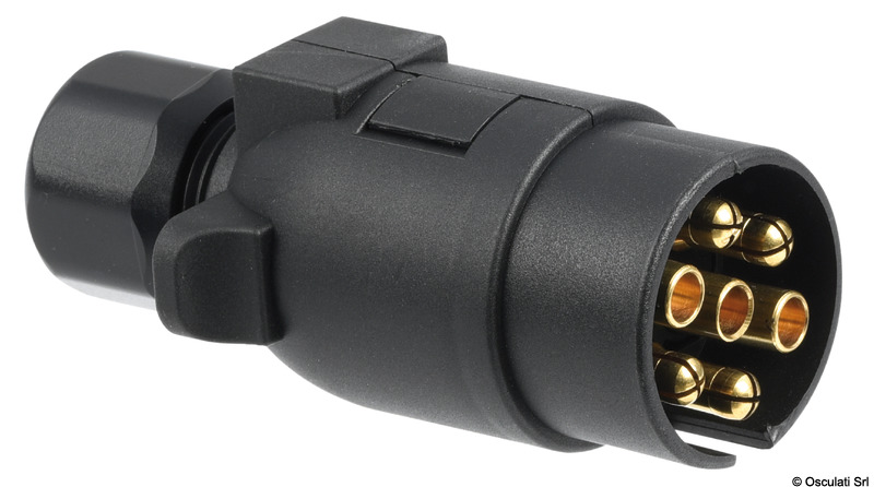 Regolamentare per rimorchio. In ABS nero e contatti interni in ottone. Modello di lunga durata nel tempo e completamente inossidabili.