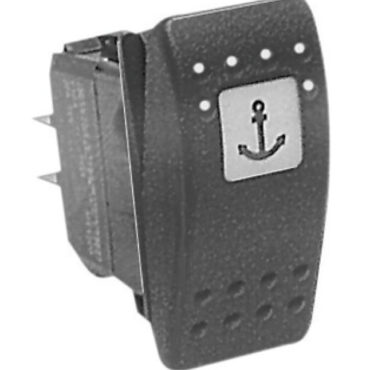 Impermeabili IP56. Richiedono per l’installazione un foro rettangolare da 21,5x36,8 mm. Capacità massima 20 A a 12V e 15 A 24 V. Completi di doppia illuminazione: uno che illumina il simbolo dell’utenza a cui é collegato, sempre acceso (per essere rintracciato al buio), il secondo che illumina una apposita fessura sotto il simbolo che si accende come spia quando si attiva l’utenza, bascula da ordinare a parte.