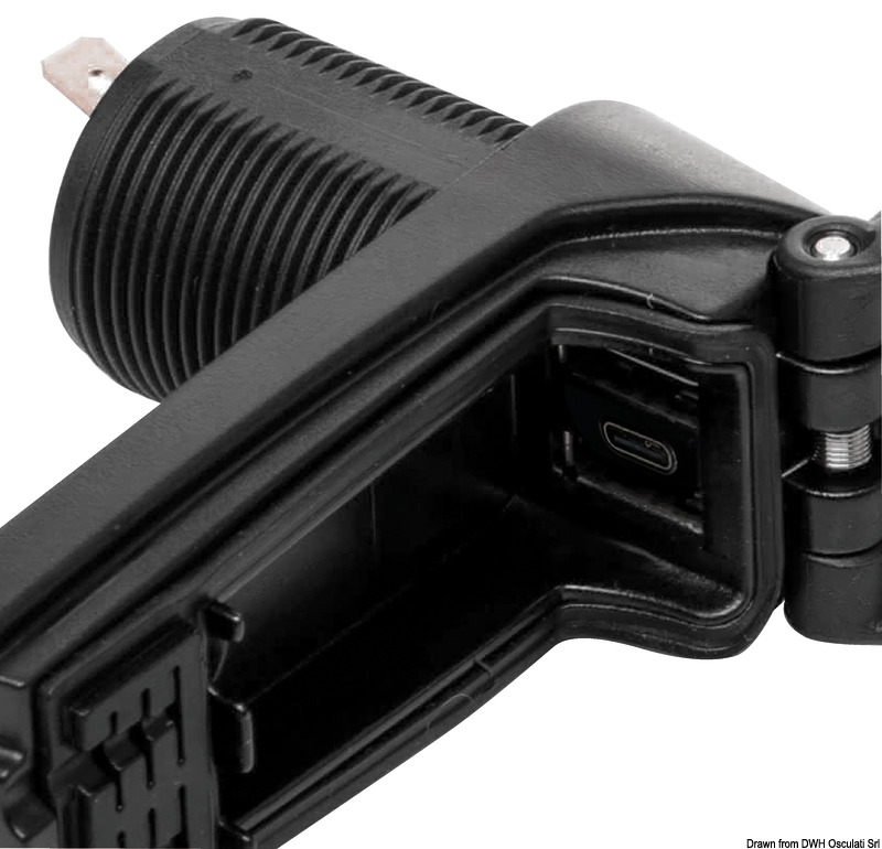 USB impermeabile a ricarica rapida, con connettività a doppia presa, in grado di ricaricare fino a due dispositivi più velocemente rispetto alle prese USB standard.Caratterizzato da un profilo ultra basso perfetto per la navigazione.