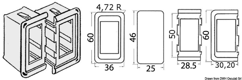 Cornici in plastica atte a formare un unico pannello per gli interruttori 14.296../14.198../14.298..