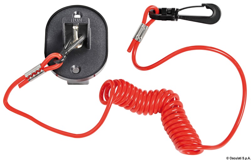 Si monta ad incasso sul cruscotto o in prossimità delle scatole di comando. Può essere azionato manualmente o in automatico in caso di caduta fuoribordo del pilota.