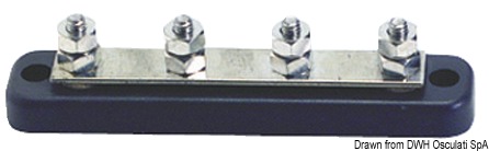 Base plastica ad alta capacità isolante. Barra di supporto in rame nichelato, viti e dadi in acciaio inox. volt 12/48.