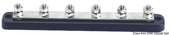 Base plastica ad alta capacità isolante. Barra di supporto in rame nichelato, viti e dadi in acciaio inox. volt 12/48.