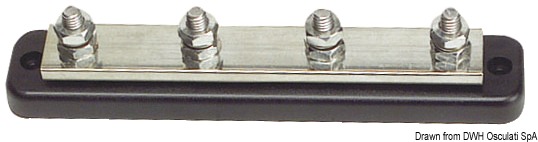 Base plastica ad alta capacità isolante. Barra di supporto in rame nichelato, viti e dadi in acciaio inox. volt 12/48.