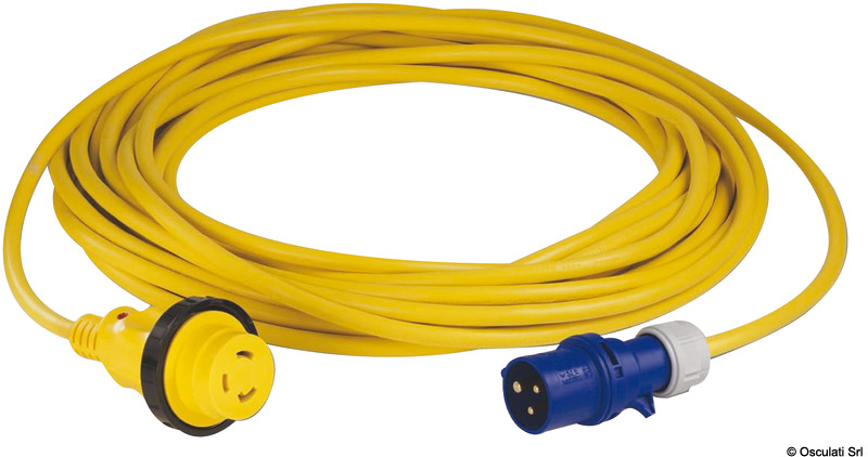 Cavi per presa banchina con connettori di sicurezza IEC 60309 lato pontile e spinotto NEMA illuminato lato barca. Forniti con tappo stagno di chiusura e LED indicatore di tensione. Dotati di tobusta guaina in poliuretano anti‑usura, colore giallo alta visibilità e giunzioni sovrastampate per tenuta d’acqua e resistenza agli UV.