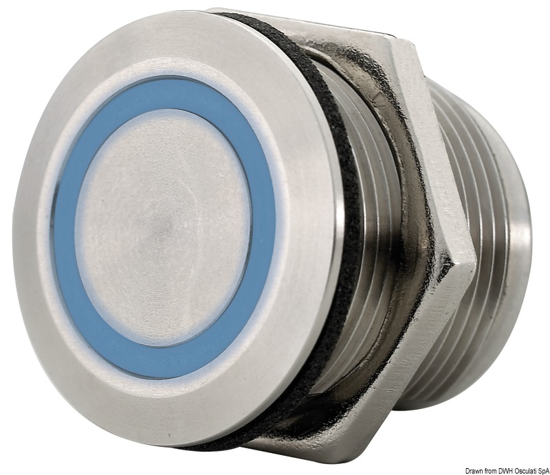 Completamente in acciaio inox e impermeabile. Un tocco breve attiva la funzione ON-OFF. Tenendo premuto si attiva la funzione dimmer.LED arancione (OFF) - LED bianco (ON).