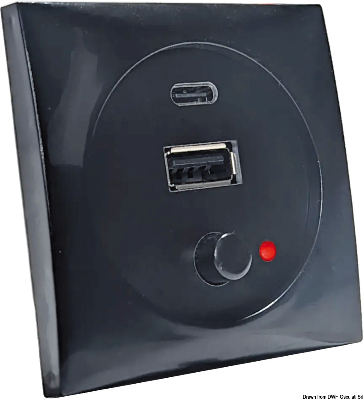 Presa per telefonini, MP3, macchine fotografiche, ecc.Completa di spia rossa di accensione.