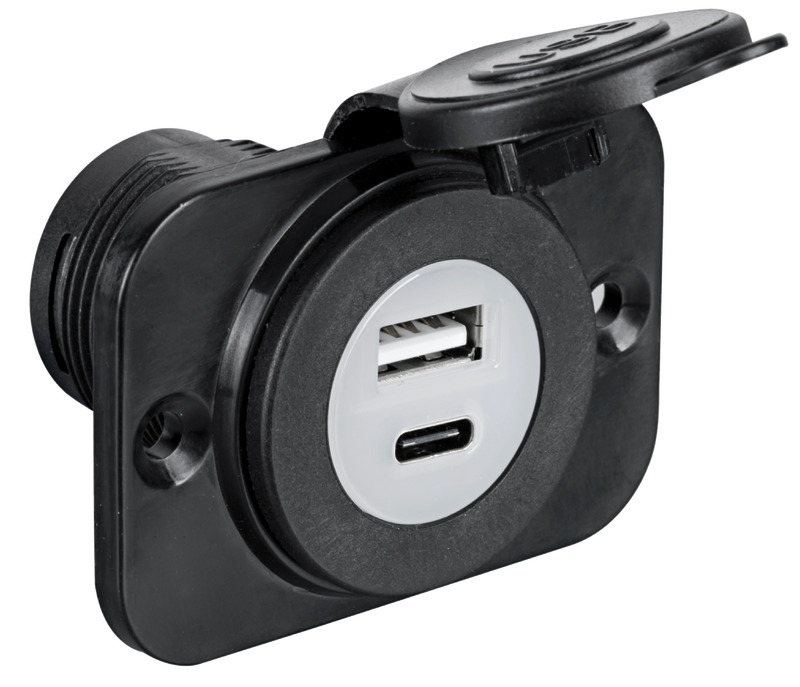 Fabbricate in nylon con cappuccio di protezione per renderle impermeabili. Ingresso 12/24 V. Uscita USB 5V.