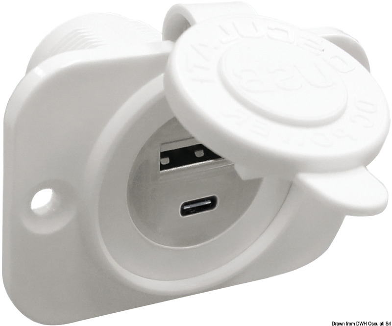Fabbricate in nylon con cappuccio di protezione per renderle impermeabili. Ingresso 12/24 V. Uscita USB 5V.